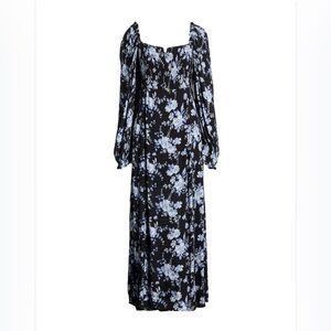 Free People Jaymes Midi Dress in a black floral print with long sleeves -Small